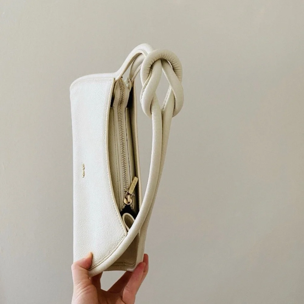 Cult Gaia Tala Cream Off-white Pebble Leather Knot Handle Shoulder Satchel Bag